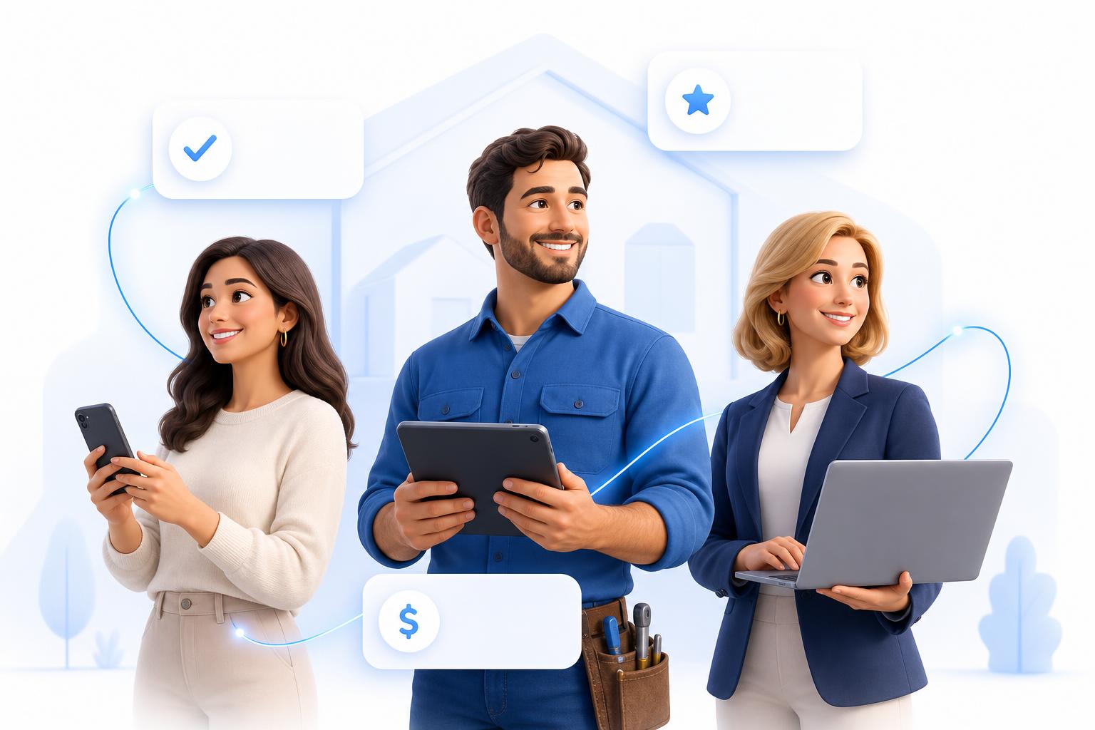 Homeowner, contractor, and realtor collaborating through the PrimeTurn platform across the United States